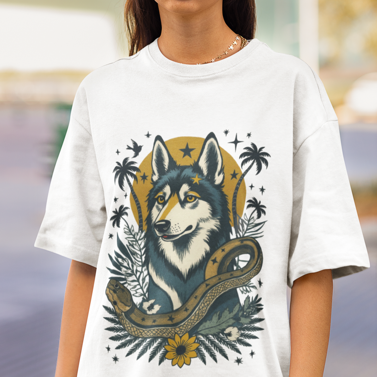 Husky Vintage Style Tattoo Graphic T-Shirt
