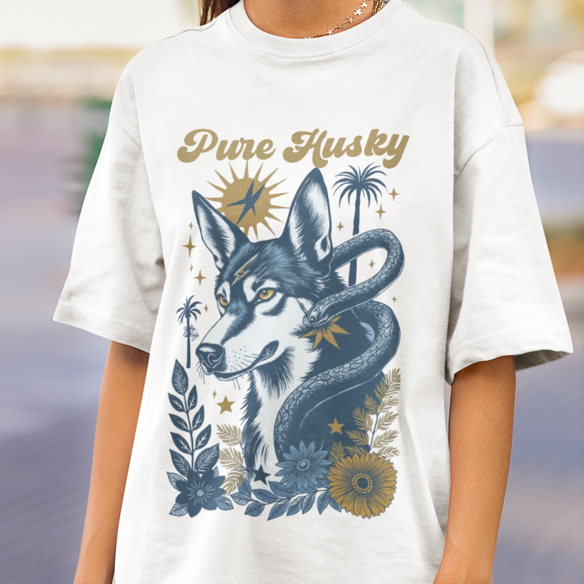 Husky Vintage Style Tattoo graphic T-Shirt