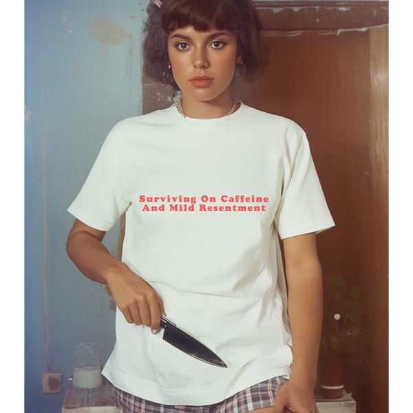Surviving On Caffeine And Mild Resentment – Statement T-Shirt by Electrik Land